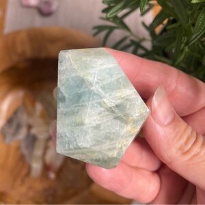 Aquamarine Crystal Stone gem Freeform geometric shape carved crystal
